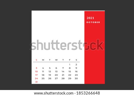 OCTOBER calendar template with black background colors