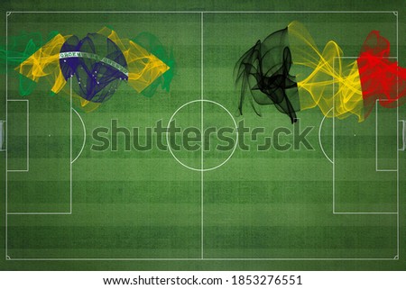 Brazil vs Belgium Soccer Match, national colors, national flags, soccer field, football game, Competition concept, Copy space