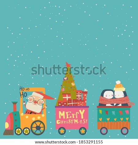 Cheerful Christmas train with Santa and animals