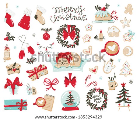 Big set of Christmas items. Vector illustration for greeting cards, christmas invitations and scrapbooking