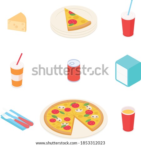 Pizza set. Isometric vector illustration in flat design.