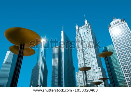 Skyline of office buildings at Lujiazui Financial district from Central Greenfield, Pudong, Shanghai, China, Asia