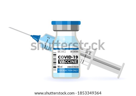 Covid-19 coronavirus vaccine. Syringe and vaccine vial flat icons. Treatment for coronavirus covid-19. Isolated vector illustration Royalty-Free Stock Photo #1853349364