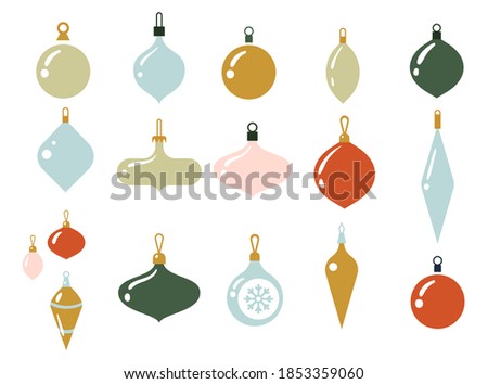 Glass multi-colored balls for the Christmas tree. Xmas glass ball on white background. Holiday decoration template. Vector illustration. Christmas decoration baubles. New year toys. Royalty-Free Stock Photo #1853359060
