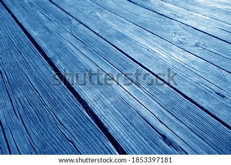 Old wooden terrace floor close-up with blur effect. Background and texture                    