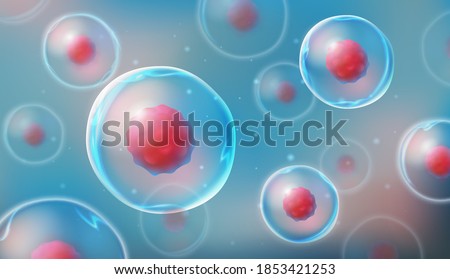 Cells under a microscope. Research of stem cells. Cellular Therapy. Cell division. Vector illustration on a light background Royalty-Free Stock Photo #1853421253