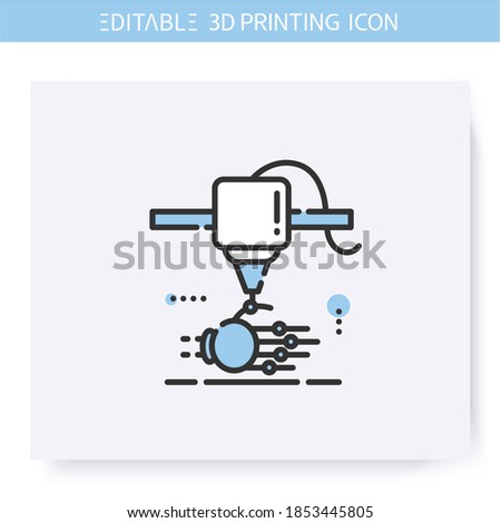 3d printing line icon. Bionic hand under printing head. Prosthetics and organ transplants. Bioprinting in healthcare industry. Additive Manufacturing. Isolated vector illustration. Editable stroke