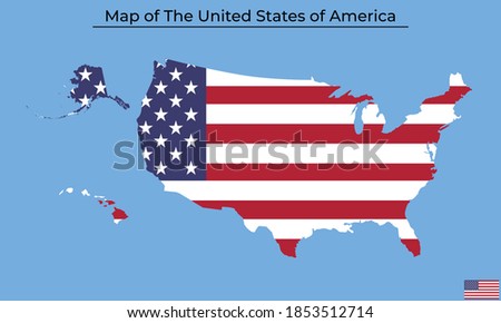 Map of The United States of America vector illustration with usa flag design isolated on blue background 
