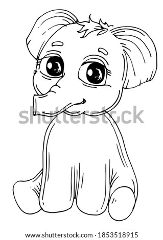 Elephant toy. Cartoon doodle style. Hand drawing. Outline. Funny picture. The object is isolated on a white background. Vector