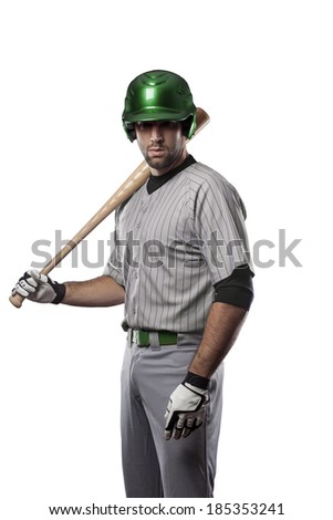 Baseball Player in a Green uniform, on a white background.