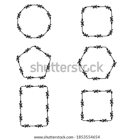 Stock vector graphics a set of frames with a lace pattern of different shapes in black color created for design isolated on white background.