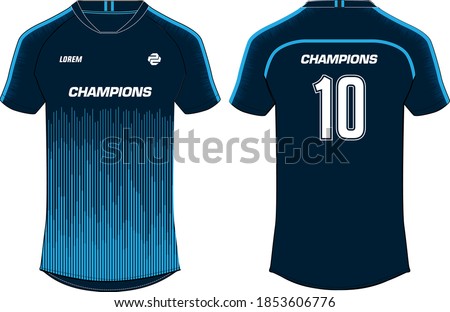Sports t-shirt jersey design vector template, sports jersey concept with front and back view for Soccer, Cricket, Football, Volleyball, Rugby. 