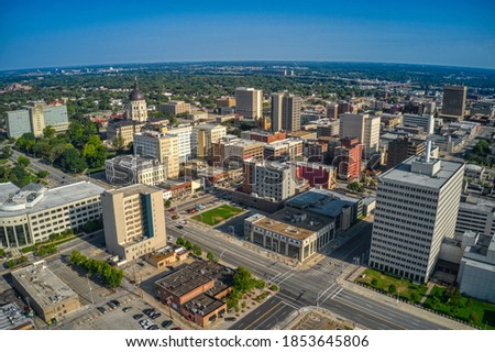 Aerial View of Topeka, Kansas Skyline in the Morning