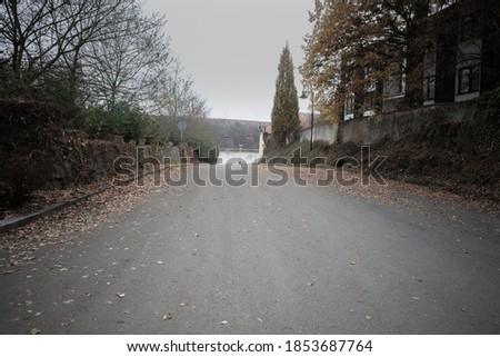 Abadonded street with leaves on its sides