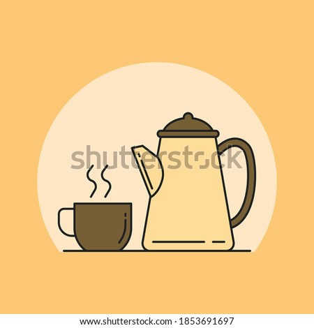 Simple cup of coffee and kettle vector illustration. Coffee linear color style icon 