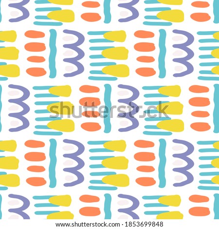 Bright Doodle Textures Vector Seamless Pattern. Grunge Element Background. Orange and White Floral Texture. Cartoon Brush Illustration.