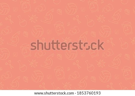 Set of linear vector on a school theme on a pink background, seamless pattern