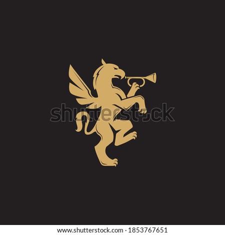 vintage golden royal heraldic mythical animal griffin vector icon