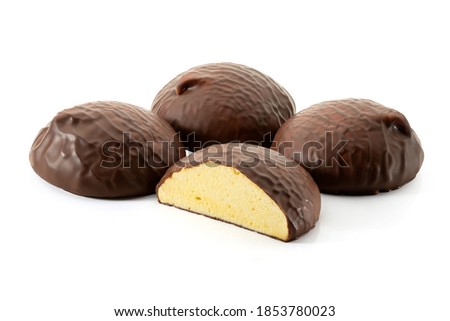 Lemon marshmallow in chocolate on white background. Full depth of field. With clipping path