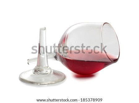 Color photo of broken glass and spilled wine