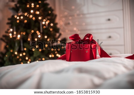 Image of luxury New Year gift. Holidays and celebration concept. Christmas background