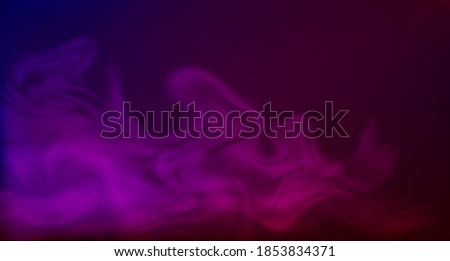 Dark blurry background in purple and red clouds of smoke. Vector stock illustration. Realistic fluid purple fog. Copy space. Abstract background of 3d smoke with blue and violet shadows. Royalty-Free Stock Photo #1853834371