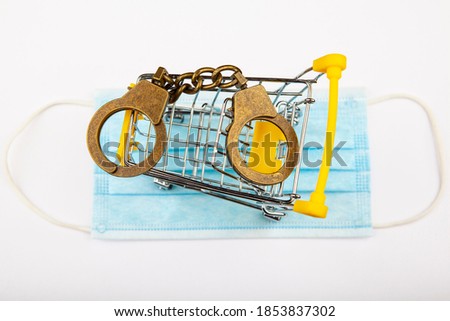 image of trolley handcuff mask white background 