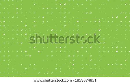 Seamless background pattern of evenly spaced white cupid arrow symbols of different sizes and opacity. Vector illustration on light green background with stars