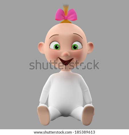 3d funny toddler character, one sweet baby girl icon, smiling cartoon child isolated alone