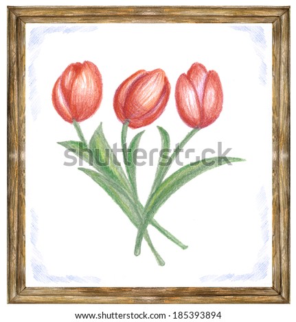 Bouquet of tulips; picture in a frame 
