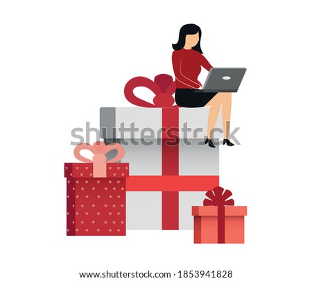 Online shopping concept isolated at white background. gift wrapping and e commerce concept.
