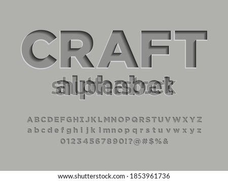 Modern embossed alphabet design with uppercase,lowercase, numbers and symbols Royalty-Free Stock Photo #1853961736