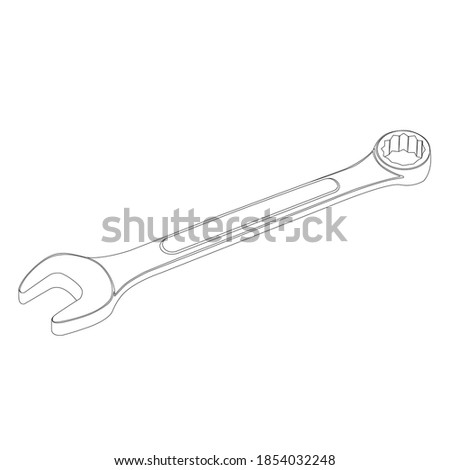 Isolated combination wrench sketch vector graphics