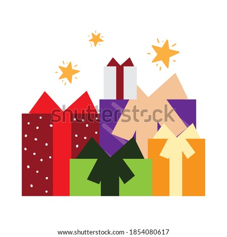 christmas many gift boxes with ribbon celebrating season party vector illustration