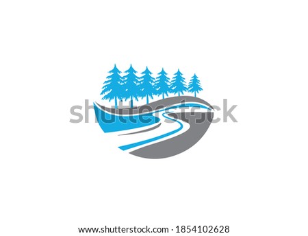 mountain river logo design vector template