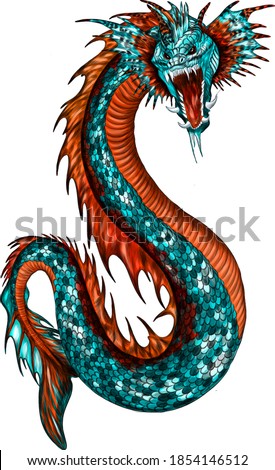 sea serpent green orange vector illustration