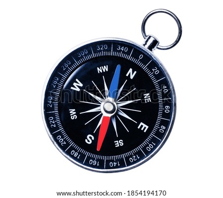 Classic compass, navigational compass isolated on a white background. Top view Royalty-Free Stock Photo #1854194170