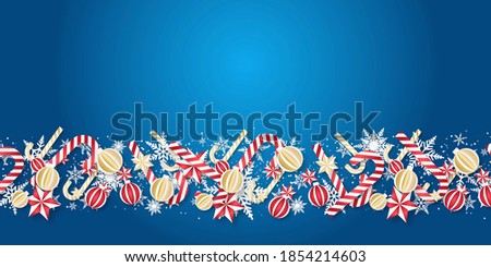 Christmas background. Holiday's Background with Season Wishes and Border of Realistic Looking Christmas Tree Branches Decorated with Berries, Stars and Candy Canes