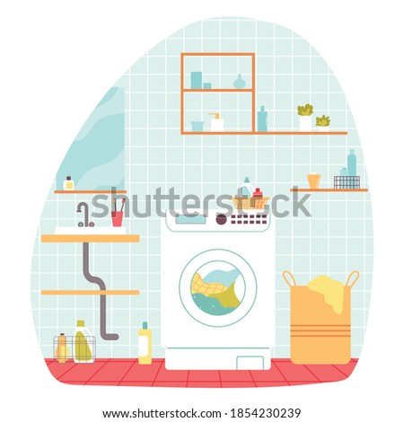 Bathroom interior. Washing machine. Vector illustration in a flat style.