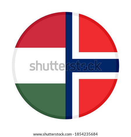 round icon with hungary and norway flags, isolated on white background
