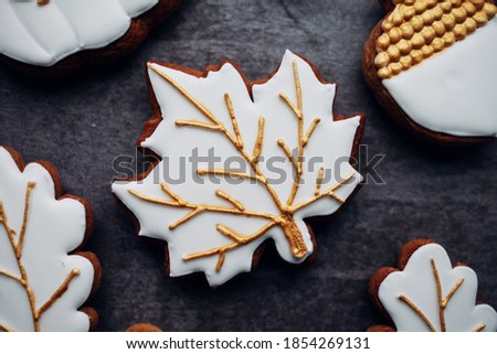 Thanksgiving Day, Autumn cookies on a grey background. Autumn concept