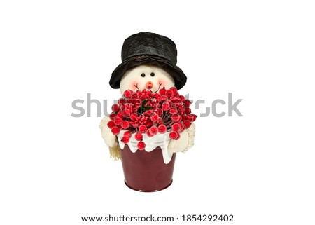 Snowman in a sled on a white background