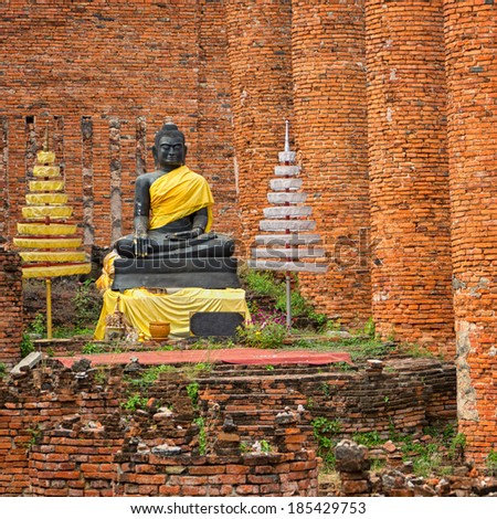 Old Buddha statue in the ruins. Ayuthaya, Thailand