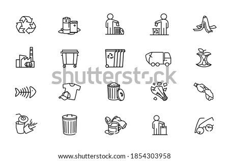 Garbage disposal. Garbage separation, waste sorting with further recycling. Vector icons with editable lines for posters and infographics. Royalty-Free Stock Photo #1854303958