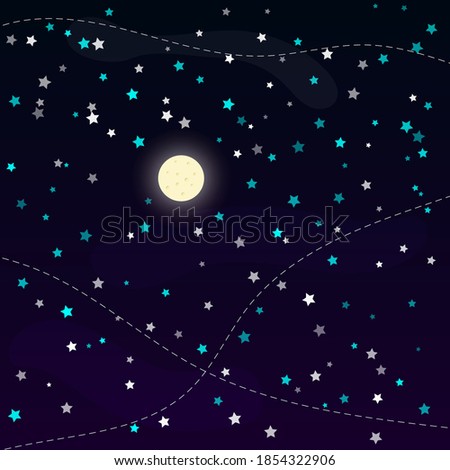 Full moon and shining stars at the night sky, vector illustration