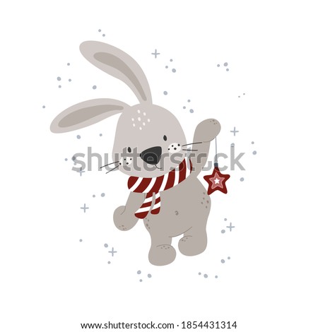 Greeting card with cute bunny. Chinese New Year. Merry Christmas greeting card. Vector illustration.