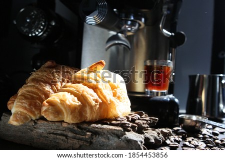 Croissants with fresh coffee, a quick menu for breakfast  