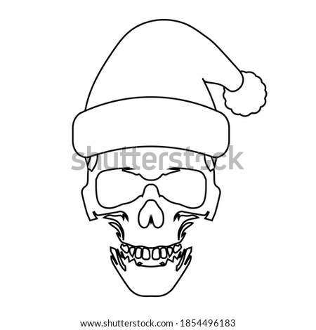 Simple illustration of skull of Santa Claus with Christmas hat icon