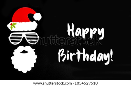 Santa Claus Paper Mask, Black Background, Text Happy Birthday