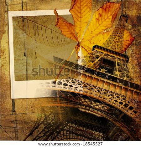 autumn in Paris - vintage artistic background with instant photo frame